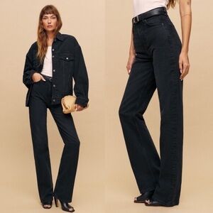 REFORMATION Wilder High Rise Wide Leg Black Denim Jeans